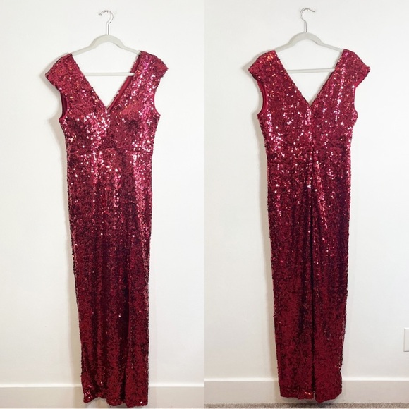 Bariano Australia Red Sequin Floor Length Maxi Dress Sleeveless Cap Sleeve 12 - Picture 1 of 2